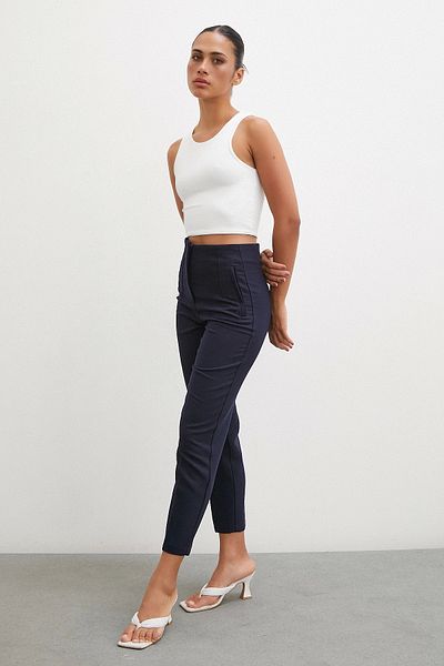 Never more Navy Blue Skinny Fabric Trousers