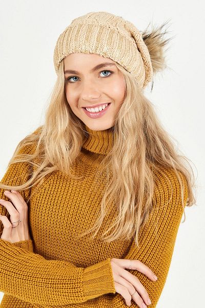 POSUSS Glittery Pompom Acrylic Women's Beanie Stone - Ps404