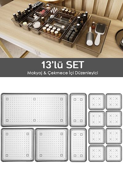 Meleni Home 13-piece Anthracite Cosmetic and Make-up Organizer - In-cabinet Organizer