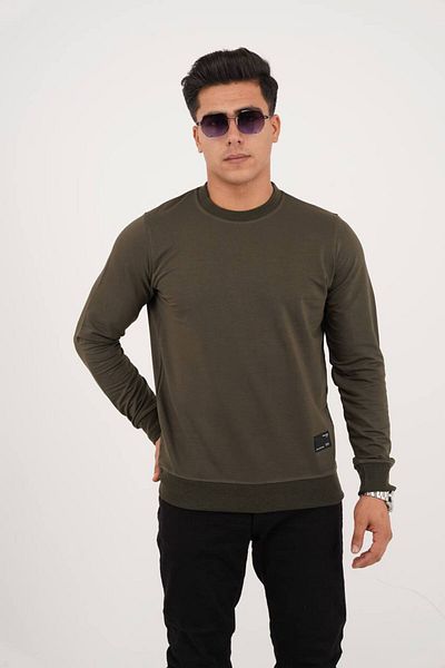 Est Estola Ανδρικό φούτερ Χακί - Crew Neck, 2 Thread Relaxed Fit