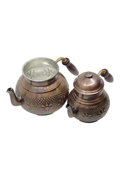 ANTEPSEPETİ Copper Antique Flower Model Teapot