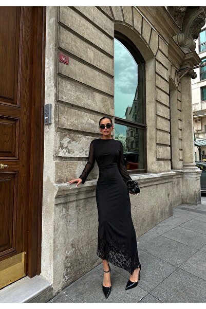 CARPİANNA SIRT DEKOLTELİ DANTEL DETAYLI ELBİSE