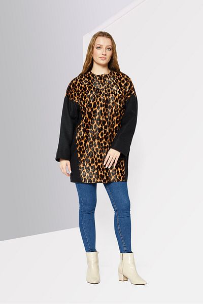 Longchamp Women Animal Print Jacket Shirt, Brown Combo