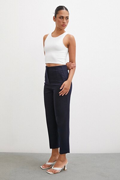 Never more Navy Blue Skinny Fabric Trousers