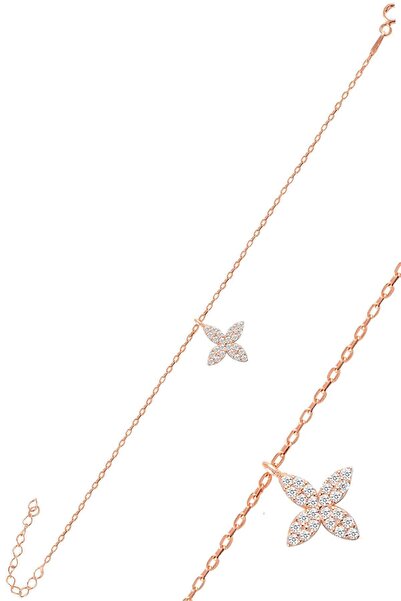 Söğütlü Silver Gümüş Rose Zirkon Taşlı Yonca Bileklik Sgtl11059rose