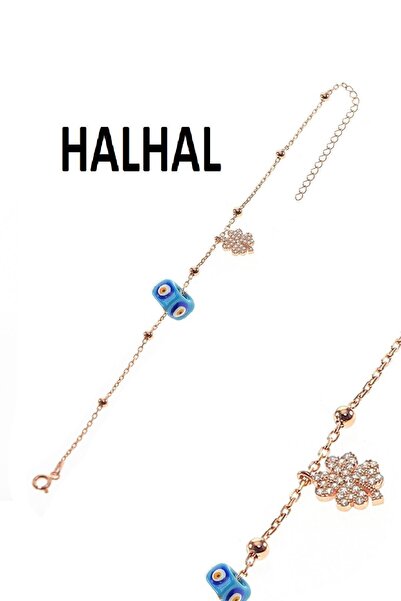 Söğütlü Silver Gümüş Yonca Ve Mineli Turkuaz Taşlı Toplu Zincir Halhal