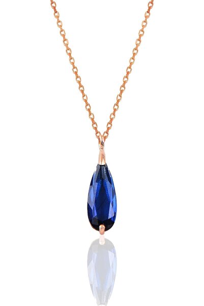Söğütlü Silver Gümüş Rose Safir Taşlı Damla Modeli Kolye