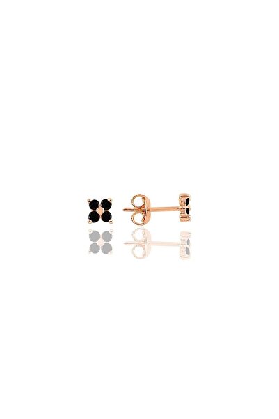 Söğütlü Silver Gümüş Rose Siyah Taşlı Yonca Küpe Sgtl11799sıyah