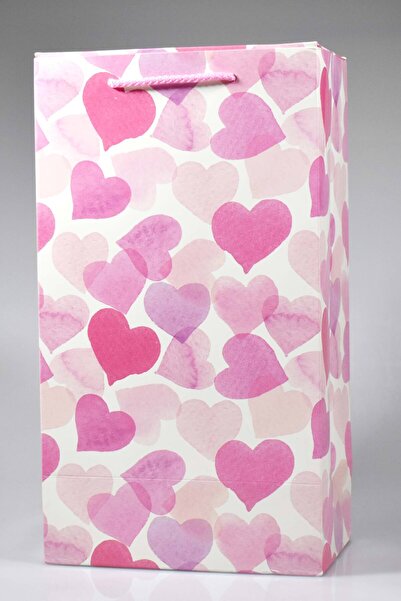 4nio Ροζ χάρτινη τσάντα δώρου με σχέδιο καρδιάς