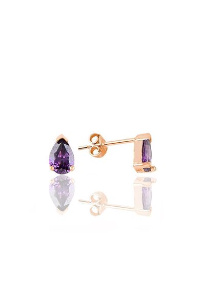 Söğütlü Silver Gümüş Rose Ametis Taşlı Damla Küpe Sgtl10974mor