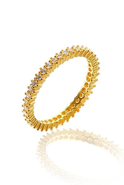 Söğütlü Silver Gümüş Altın Renkli Tek Sıra Tamtur Yüzük Sgtl9032