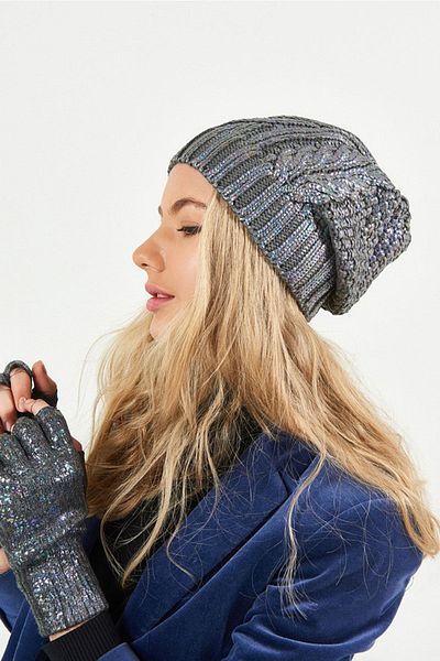 POSUSS Glittery Non-Pompom Acrylic Women's Beret K.grey - Ps254
