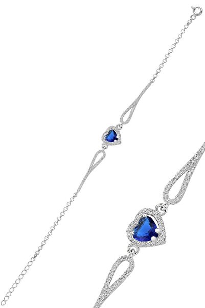 Söğütlü Silver Gümüş rodyumlu safir taşlı pırlanta modeli kalp bileklik SGTL1...