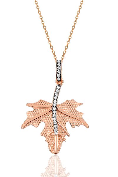 Söğütlü Silver Gümüş Elmas Montürlü Yaprak Modeli Kolye SGTL10000ROSE