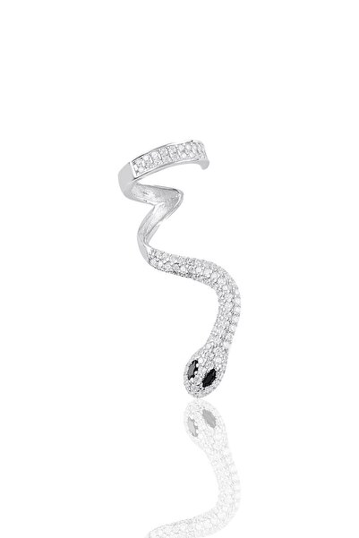 Söğütlü Silver Gümüş Rodyumlu Onix Ve Zirkon Taşlı Kıkırdak Yılan Küpe Sgtl10...