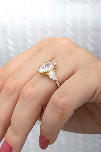 ALYANSEVİM Damla Kesim Zirkon Taşlı Gümüş Tria Yüzük