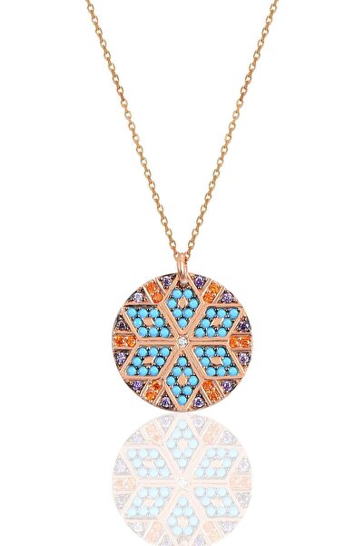 Söğütlü Silver Gümüş Rose Yuvarlak Kilim Kolye Sgtl10156rose
