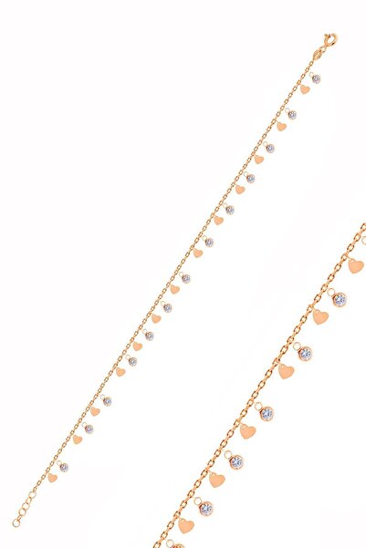 Söğütlü Silver Gümüş Rose Kalpli Zirkon Taşlı Pullu Halhal