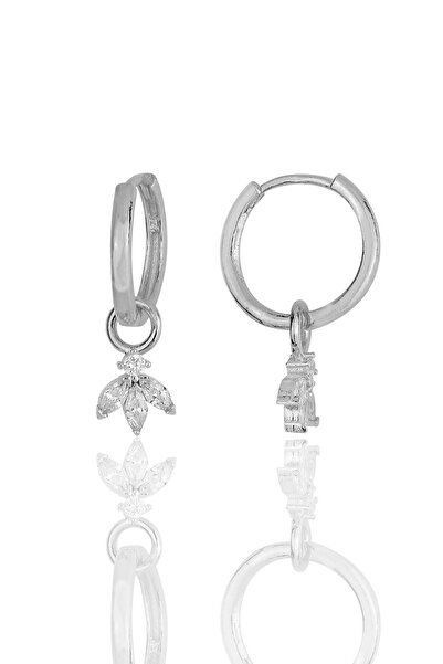 Söğütlü Silver Gümüş Rodyumlu Zirkon Üç Taşlı Lotus Çiçeği Küpe Sgtl11939rodaj