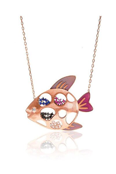 Söğütlü Silver Kadın 925 Ayar Gümüş Renkli Taşlı Mineli Balina Kolye SGTL6804