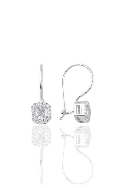 Söğütlü Silver Gümüş Rodyumlu Baget Taşlı Kare Küpe Sgtl10972rodaj