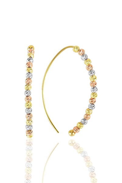Söğütlü Silver Gümüş Altın Yaldızlı, Rodaj Ve Rose Renkli Dorissa Dorica Tasarım Küpe Sgtl11363renklı
