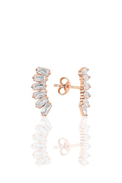 Söğütlü Silver Gümüş Rose Altı Baget Taşlı Küpe Sgtl10760rose