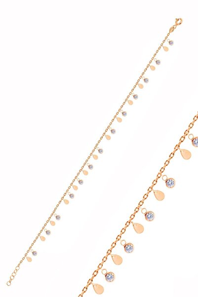 Söğütlü Silver Gümüş Rose  Zirkon Taşlı Damla Pullu Halhal