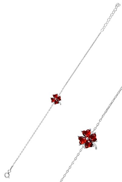 Söğütlü Silver Gümüş Lal Renk Taşlı Yonca Modeli Bileklik Sgtl10091lal