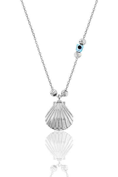Söğütlü Silver Gümüş Rodyumlu Doricalı Nazarlı Gümüş Midye Kolye Sgtl8465rodaj