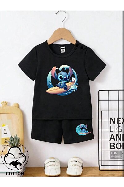 Massgai Set tricou și pantaloni scurți pentru copii Stitch Striped Surf Print...