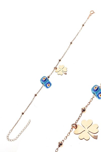 Söğütlü Silver Gümüş Yonca Ve Mineli Turkuaz Taşlı Toplu Zincir Halhal