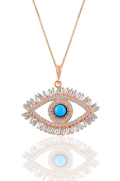 Söğütlü Silver Gümüş Rose Turkuaz Ve Baget Taşlı Göz Kolye Sgtl11147rose