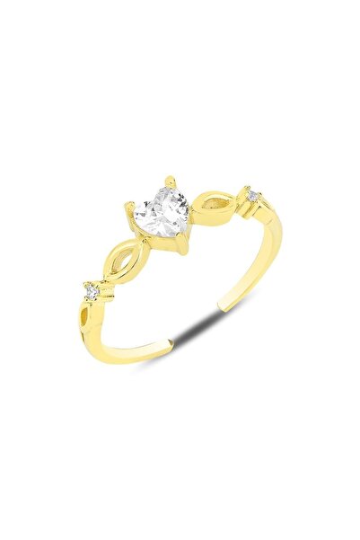 Söğütlü Silver Gümüş Altın Yaldızlı Zirkon Taşlı Tek Taş Kalp Modeli Ayarlama...