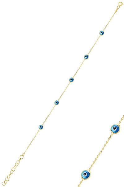 Söğütlü Silver Gümüş Altın Cam Göz Yaldızlı Nazar Gümüş Bileklik Sgtl10610gold