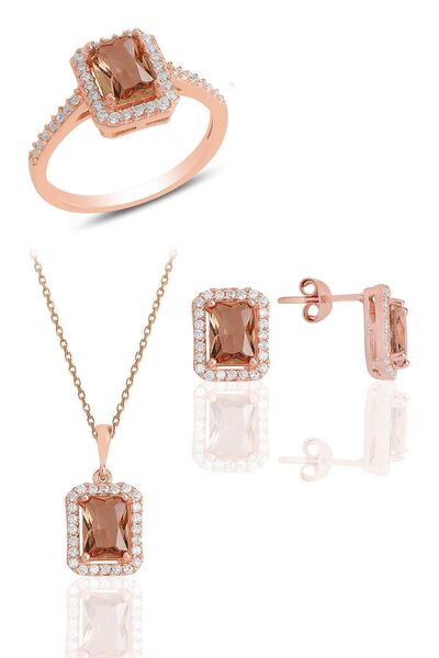 Söğütlü Silver Gümüş Rose, Renk Değiştiren Zultanit Taşlı Baget Kesim Üçlü Se...