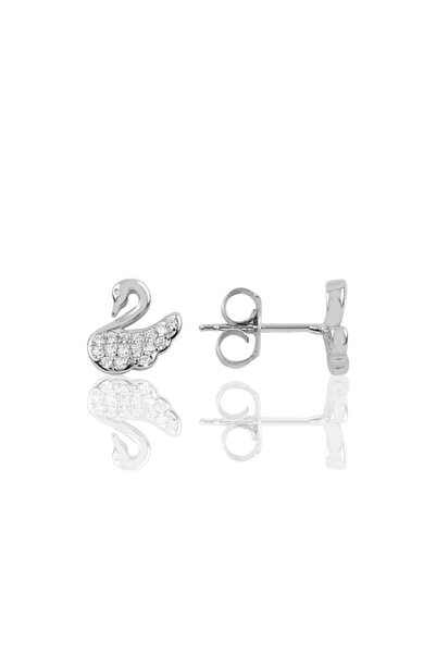 Söğütlü Silver Gümüş Pırlanta Modeli Kuğu Modeli Küpe Sgtl9978