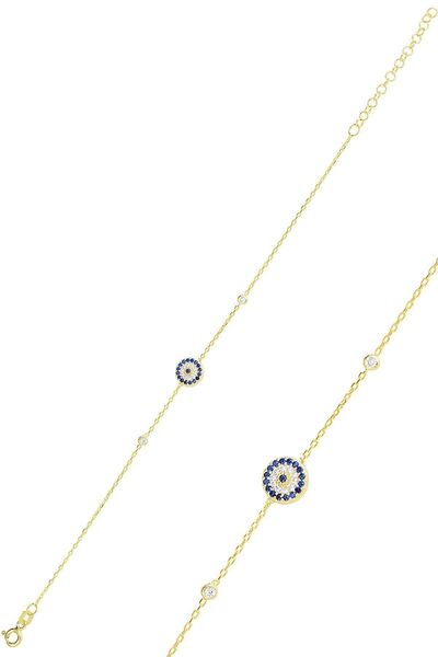 Söğütlü Silver Gümüş Altın Yaldızlı Zirkon Taşlı Nazar Bileklik Sgtl11447gold