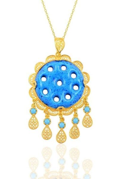 Söğütlü Silver Gümüş Gold Dokuz Delikli Telkari Süryani Nazar Boncuğu Kolye S...