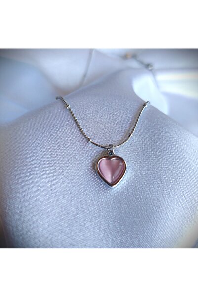 ERKA AKSESUAR Pembe Taşlı Kalp Kolye