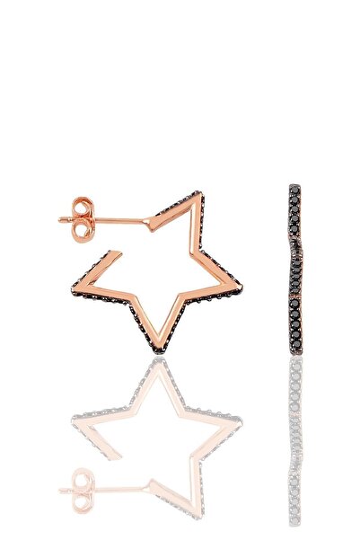 Söğütlü Silver Gümüş Rose Siyah Taşlı Star Küpe Sgtl11859rosesıyah