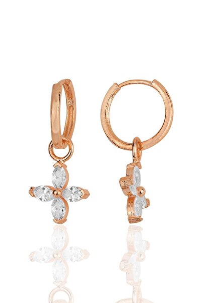 Söğütlü Silver Gümüş Rose Zirkon Taşlı Dört Yapraklı Yonca Küpe Sgtl11937rose