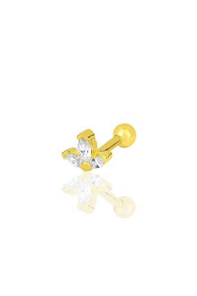Söğütlü Silver Gümüş Altın Yaldızlı Zirkon Üç Taşlı Tragus Helix Piercing Küpe Sgtl12194gold