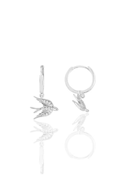Söğütlü Silver Gümüş rodyumlu zirkon taşlı kırlangıç modeli halka küpe SGTL12387RODAJ