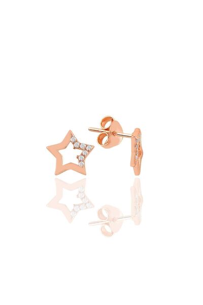 Söğütlü Silver Gümüş Rose Zirkon Taşlı Yıldız Küpe Sgtl11120rose