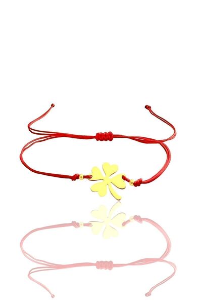 Söğütlü Silver Gümüş Altın Yaldızlı Yonca Modeli Makrome Ip Şans Bileklik Sgt...