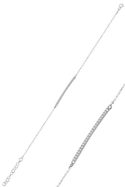 Söğütlü Silver Çubuk Model Zirkon Taşlı Rodyum Kaplama Gümüş Bileklik Sgtl100...