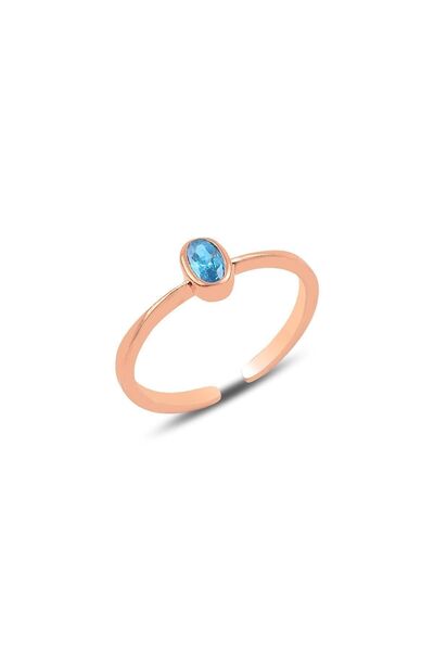 Söğütlü Silver Gümüş Rose Akuamarin Taşlı Ayarlamalı Yüzük Sgtl10161akuamarin