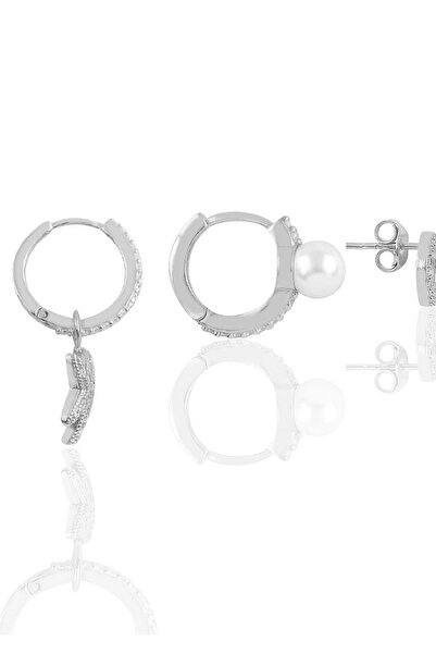 Söğütlü Silver Gümüş Rodyumlu Zirkon Taşlı Deniz Kombin Üçlü Küpe Seti Sgtl11388rodaj