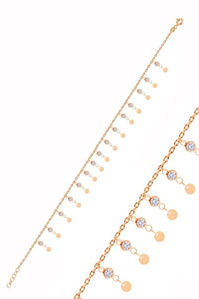 Söğütlü Silver Gümüş Rose Zirkon Taşlı Çift Sıra Pullu Halhal